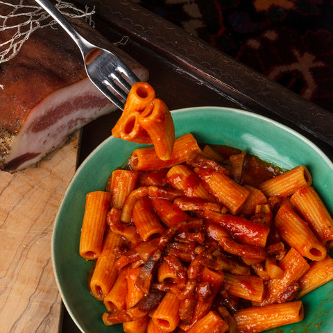 Amatriciana Rigatoni with Pecorino Romano Cheese