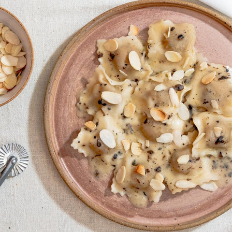 Pumpkin & Sage Ravioli, Truffle Butter, Almond flakes