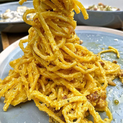 Spaghetti Carbonara and Pecorino Romano Cheese