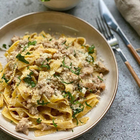 Tagliatelle, Italian Sausage, Porcini sauce, Parmesan cheese